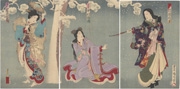 Kataoka Gadō, Nakamura Fukusuke and Iwai Matsunosuke in Hibariyama koma tsunagi matsu